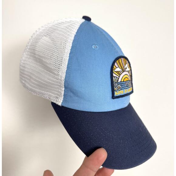 Life is Good Hat Cap Trucker Snap Back Blue Mesh Patch Sun Daisy Graphic - Picture 2 of 5